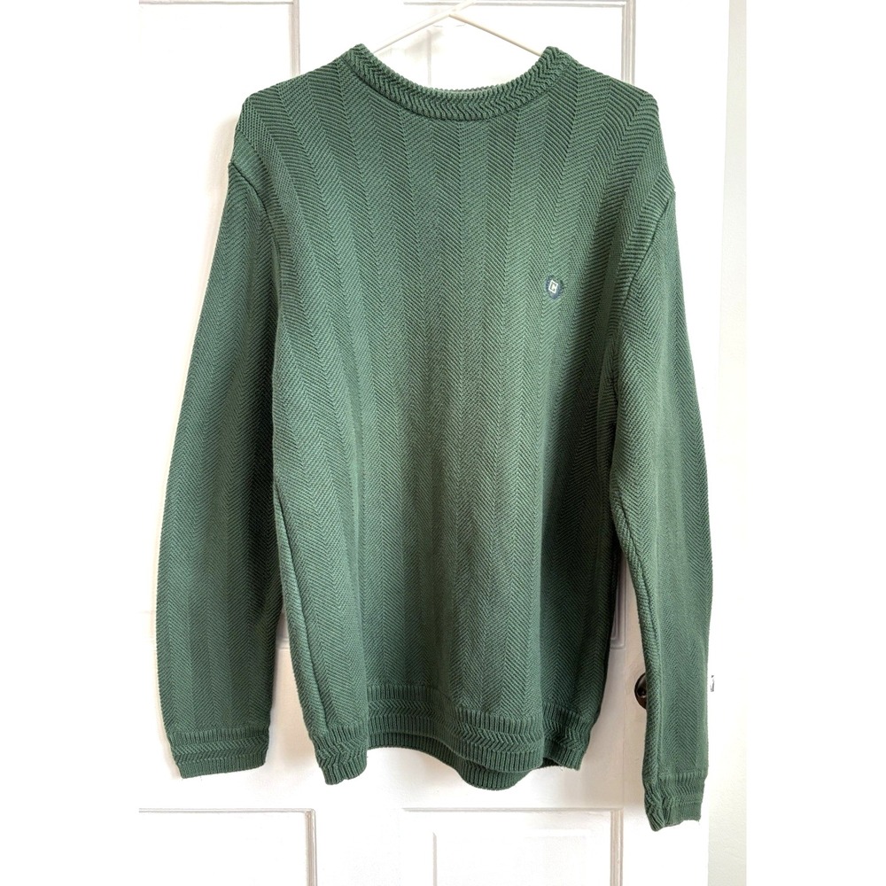 Chaps Mens Green Cotton Chevron Knit Crewneck Sweater WL4-111 Forest Green M